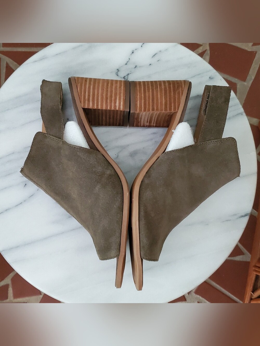 Franco Sarto Helix Olive Green Suede Slingback Block Heel Sandals - Picture 4 of 9